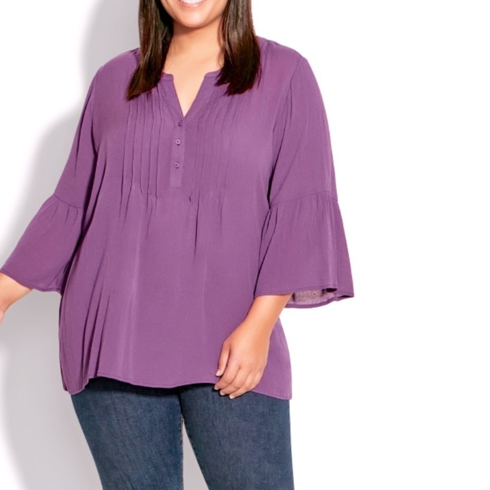 AVENUE 22/24W Plum Colette Pintuck 3/4 Sleeve Top Tunic CC09.5